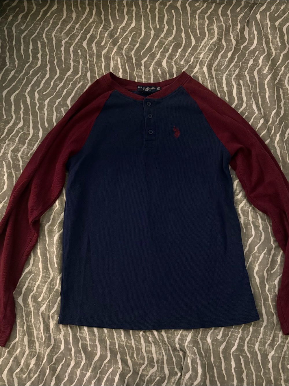 Navy and Burgundy Long-Sleeve Polo Assn Shirt